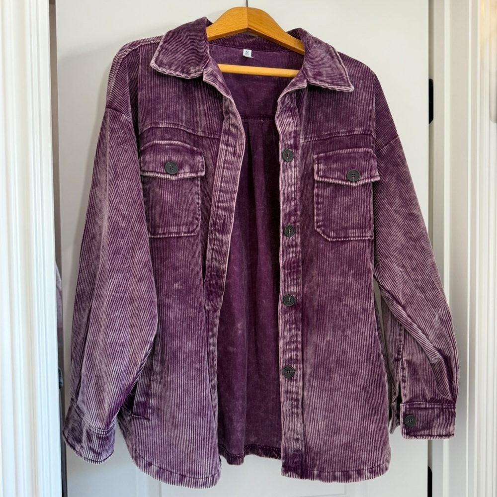 Zenana Outfitters Purple Jean Jacket Oversized Corduroy - Picture 2 of 3